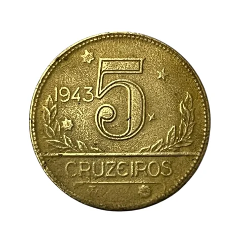 Moeda 5 Cruzeiros Brasil 1943 - Bronze Alumínio - Baixa Tiragem - MBC - V-253 - KM# 560 - frente